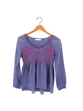 Odd Molly Floral Embroidered Pintuck V-Neck Peasant Boho Blouse Top 1 S